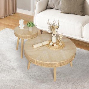 Rustic Farmhouse Round Coffee Table Set - 2 Pack