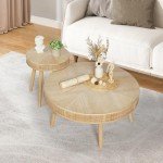 Rustic Farmhouse Round Coffee Table Set - 2 Pack