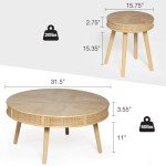 Rustic Farmhouse Round Coffee Table Set - 2 Pack