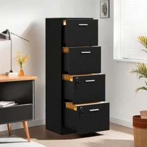 Black 4 Drawer Storage Cabinet with Lock