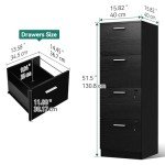 Black 4 Drawer Storage Cabinet with Lock