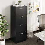 Black 4 Drawer Storage Cabinet with Lock