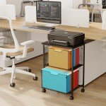 Rolling File Cabinet Cart with 2 Drawers, Black