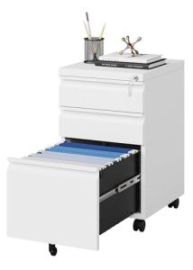 MIIIKO White 3-Drawer Rolling Filing Cabinet
