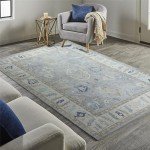 Vintage-Inspired Grey Oushak Washable Area Rug 7'5 x 9'9