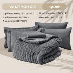 Queen Seersucker Comforter Set - 7 Pieces, Dark Grey