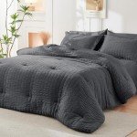Queen Seersucker Comforter Set - 7 Pieces, Dark Grey