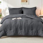 Queen Seersucker Comforter Set - 7 Pieces, Dark Grey