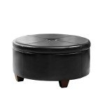 Large Tufted Black Faux Leather Storage Ottoman