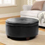 Large Tufted Black Faux Leather Storage Ottoman