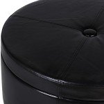 Large Tufted Black Faux Leather Storage Ottoman