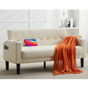Mid-Century Modern Loveseat with USB and Cupholders