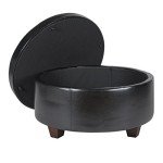 Large Tufted Black Faux Leather Storage Ottoman