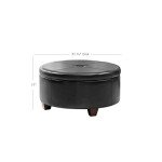 Large Tufted Black Faux Leather Storage Ottoman