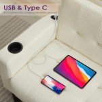 Mid-Century Modern Loveseat with USB and Cupholders