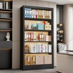 Adjustable 5-Tier Metal Bookcase with Book Stopper