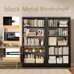 Adjustable 5-Tier Metal Bookcase with Book Stopper