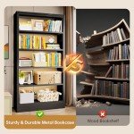 Adjustable 5-Tier Metal Bookcase with Book Stopper