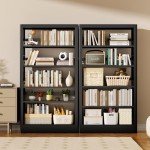 Adjustable 5-Tier Metal Bookcase with Book Stopper