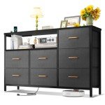 7-Drawer Dresser with Charging Station - Dark Grey