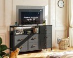 7-Drawer Dresser with Charging Station - Dark Grey