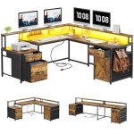 L Shaped Reversible Desk with Drawers & LED Lights