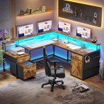 L Shaped Reversible Desk with Drawers & LED Lights
