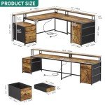 L Shaped Reversible Desk with Drawers & LED Lights