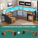 L Shaped Reversible Desk with Drawers & LED Lights
