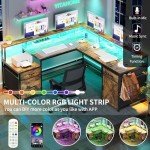 L Shaped Reversible Desk with Drawers & LED Lights