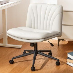 Gray Beige Armless Office Desk Chair with Wheels