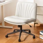 Gray Beige Armless Office Desk Chair with Wheels