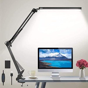 Adjustable LED Desk Lamp with Clamp and Swing Arm