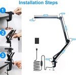 Adjustable LED Desk Lamp with Clamp and Swing Arm