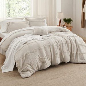 Beige Queen Comforter Set - 4 Piece Pinch Pleat