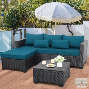 Peacock Blue 3-Piece Wicker Patio Furniture Set