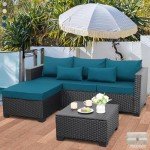 Peacock Blue 3-Piece Wicker Patio Furniture Set