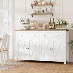White Buffet Sideboard Cabinet with Storage Drawers