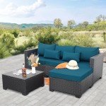 Peacock Blue 3-Piece Wicker Patio Furniture Set