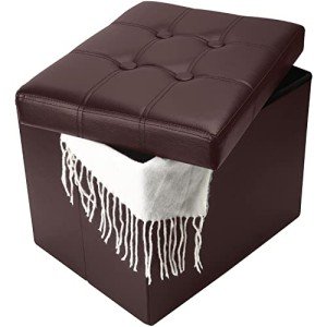 Brown Folding Storage Ottoman with Foam Seat