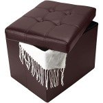 Brown Folding Storage Ottoman with Foam Seat
