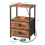 Rustic Brown Nightstand Set with Charging Station