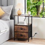 Rustic Brown Nightstand Set with Charging Station