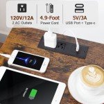 Rustic Brown Nightstand Set with Charging Station
