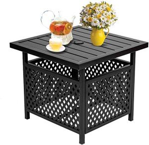 Black Metal Square Bistro Table with Umbrella Hole