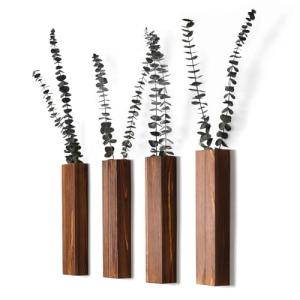 Set of 4 Walnut Wooden Wall Planters