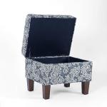Blue Denim Jacobean Modern Storage Ottoman