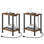 Rustic Brown Side Table Set with Charging Station
