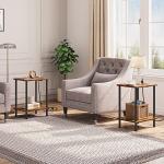 Rustic Brown Side Table Set with Charging Station