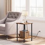 Rustic Brown Side Table Set with Charging Station